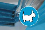 Acrylplatte mit Echtglasbeschichtung in Hund-Form konturgefräst <br>einseitig 4/0-farbig bedruckt