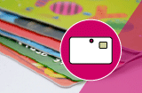 Chipkarte SLE5542 mit Lochung 1/0 farbig bedruckt auf silbernem Hintergrund