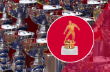 Figurenpokal Fußball BRONZE 11,0 cm mit einseitiger Lasergravur auf Sockelschild