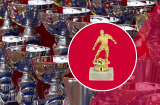 Figurenpokal Fußball GOLD 11,0 cm mit einseitiger Lasergravur auf Sockelschild