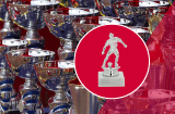 Figurenpokal Fußball SILBER 11,0 cm mit einseitiger Lasergravur auf Sockelschild