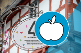 Firmenschild in Apfel-Form konturgefräst, einseitig 4/0-farbig bedruckt