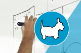 Hochwertige Whiteboard-Folie inkl. Laminat in Hund-Form konturgeschnitten <br>einseitig 4/0-farbig bedruckt