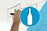 Whiteboardplatte in Flasche-Form konturgefräst <br>einseitig 4/0-farbig bedruckt
